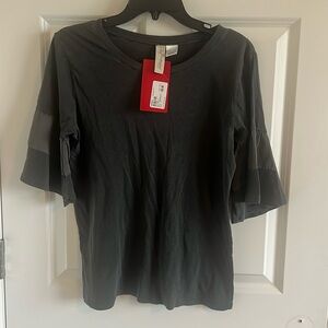 NWT Evereve Allison Joy Quarter Bell Sleeve Dark Gray TShirt Size Small